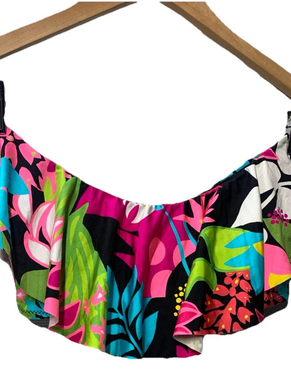 Trina Turk Women's Tiki Ruffle Bandeau Bikini Top, Off Shoulder, Floral Print 4